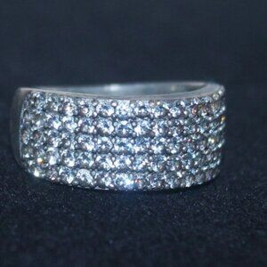 925 Sterling Wide Band Statement Cocktail Ring Loaded with Sparkling White Topaz